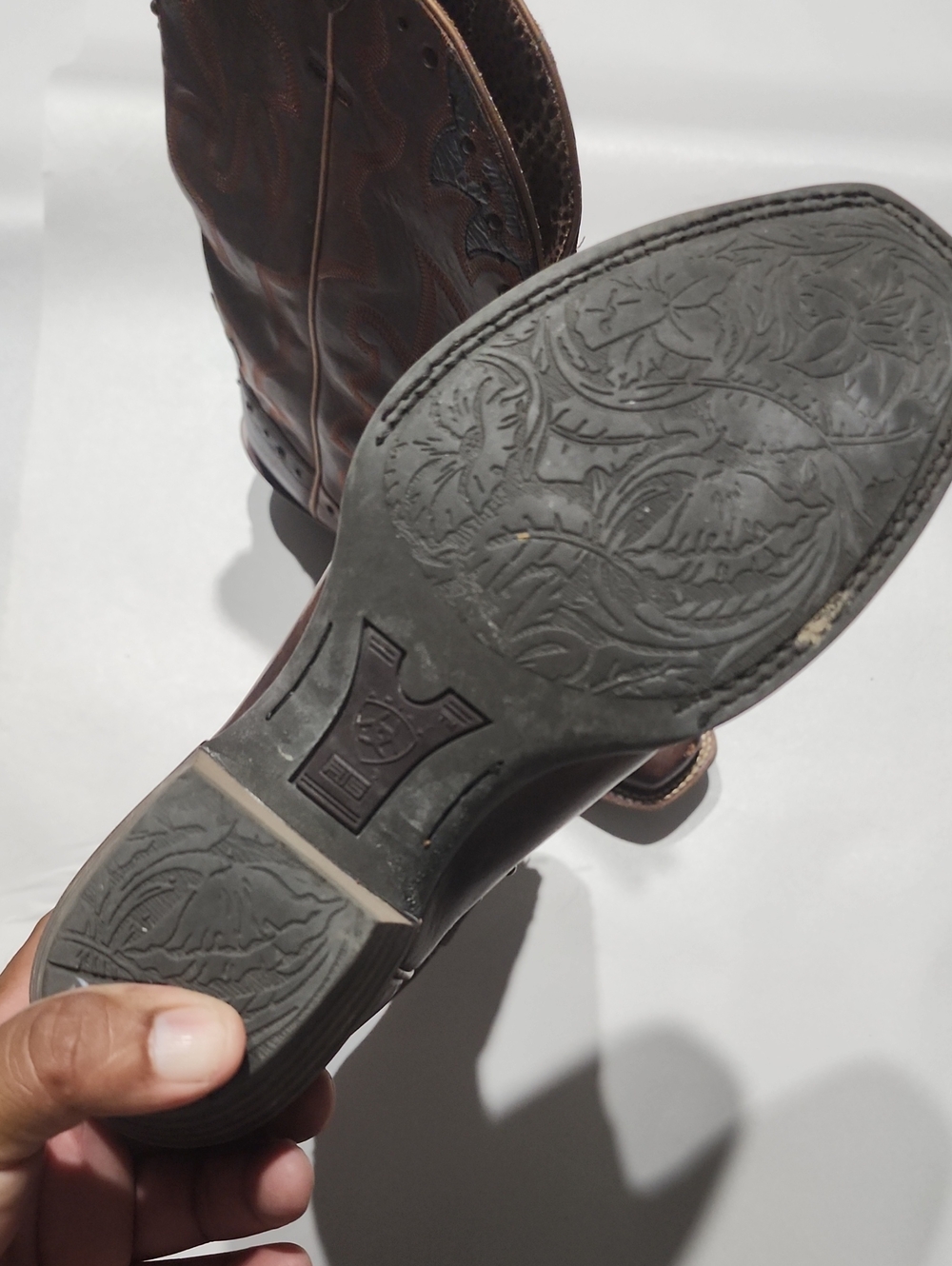 Ariat Brown Leather Western Heeled Boots with Black Stitch Accents - Picture 8 of 11